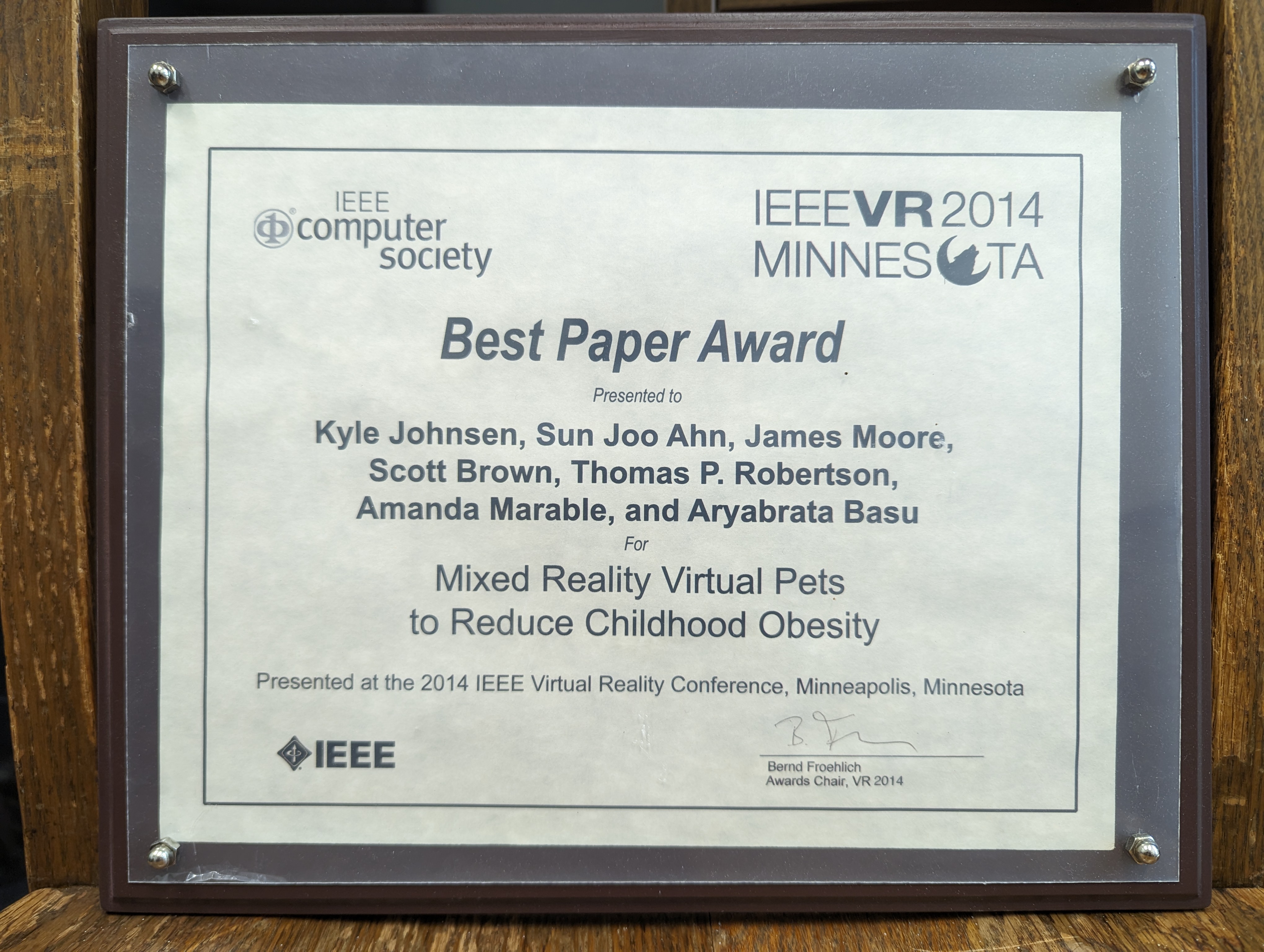 Best Paper Award recognition